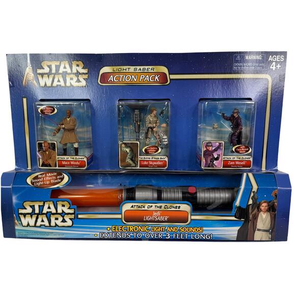 Star Wars LightSaber Action Pack W/Orange Jedi Saber & 3 Figures Sams Club Excl. - Picture 1 of 12